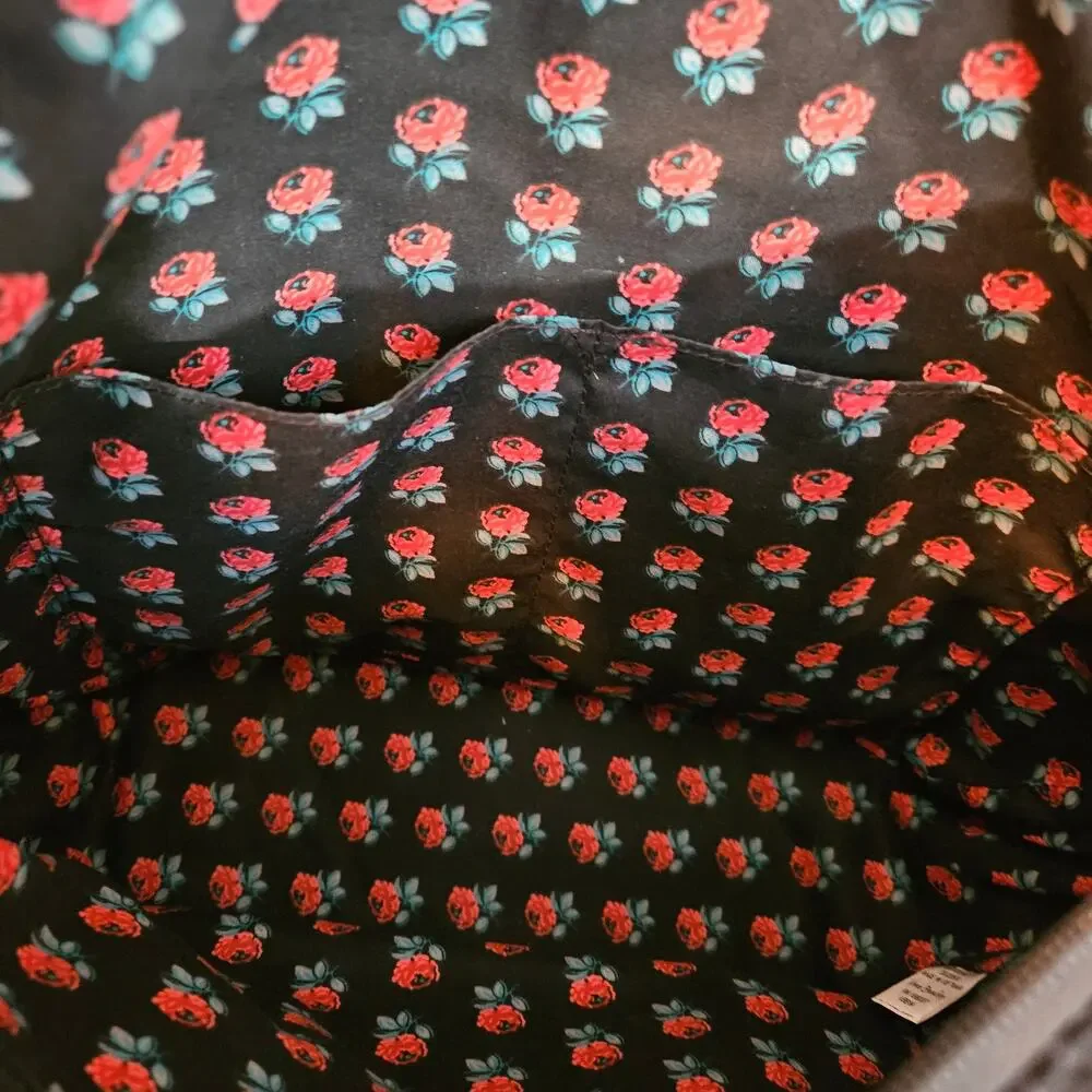 Vera Bradley Black Quilted Hobo Shoulder Bag Rose Floral Lining